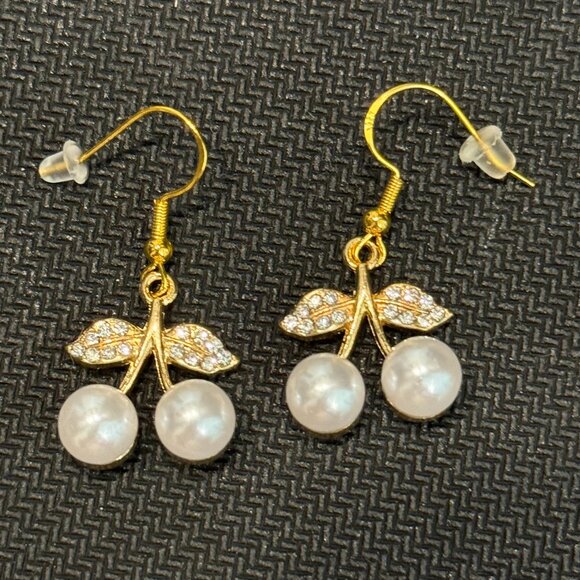 Petite Pearl Cherries Pierced Earrings - Picture 5 of 7
